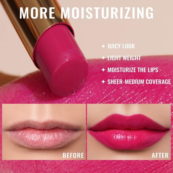 🆕 Moisture Shine Rose Pink Lipstick Juicy Look Vegan Cruelty-Free Coverage Lip - Picture 5 of 10